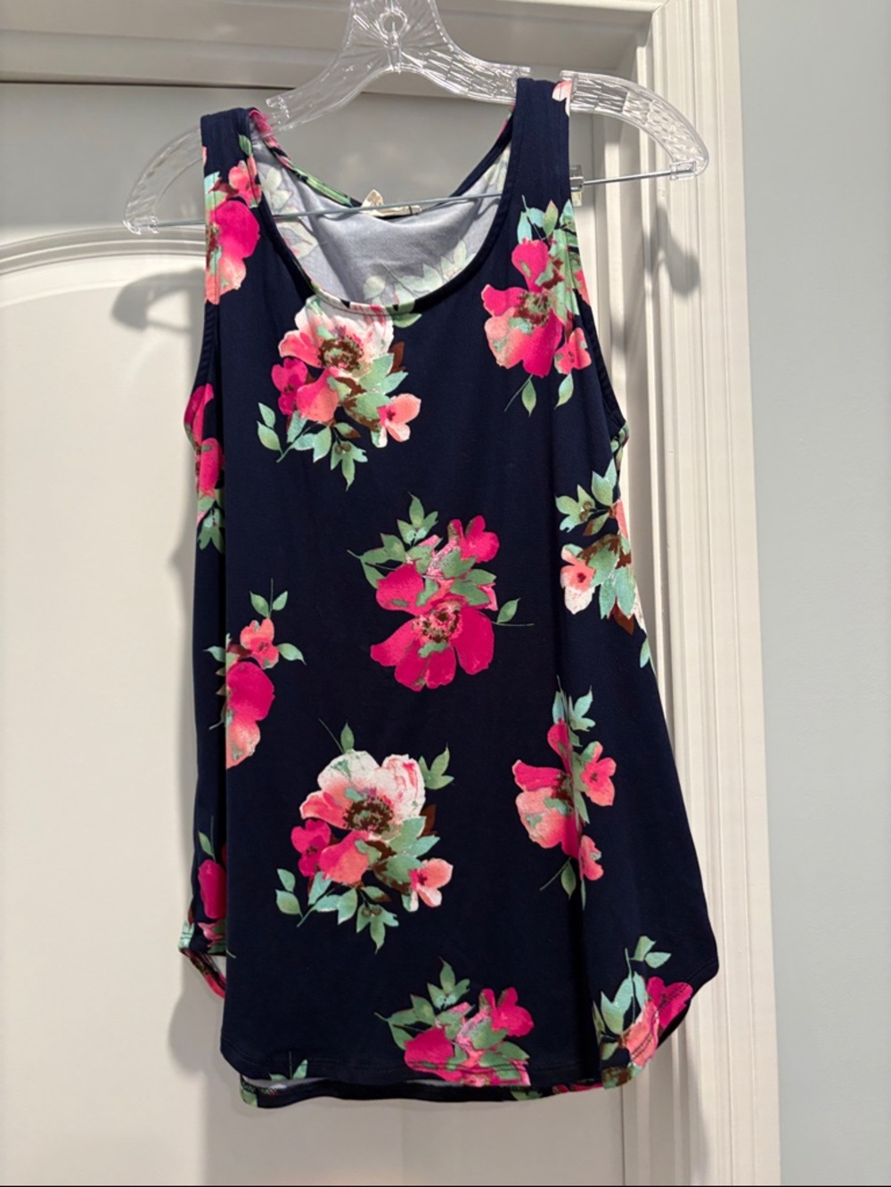Navy Floral Tank Top with Pink & Mint Blooms